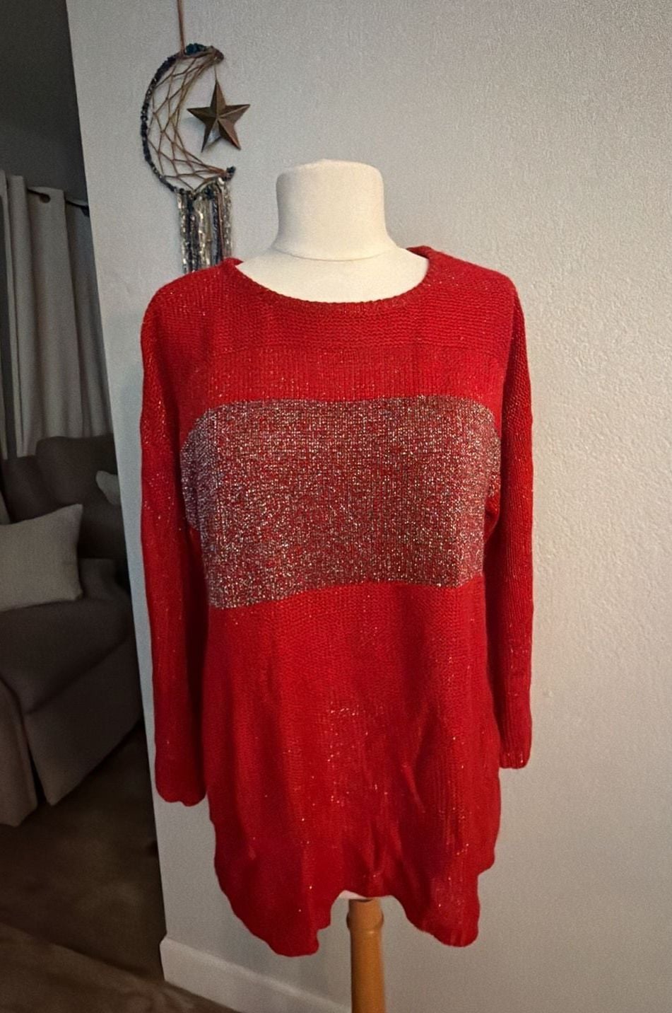 Cable & Gauge Red Metallic Stripe Sweater Size XL 7