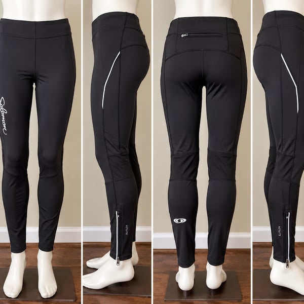 Salomon ActiLite Women’s L Black Running Leggings Reflective Zip Ankle