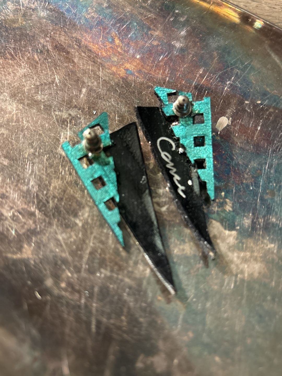 Comet Vintage Art Deco Style Geometric Triangle Post Earrings 4