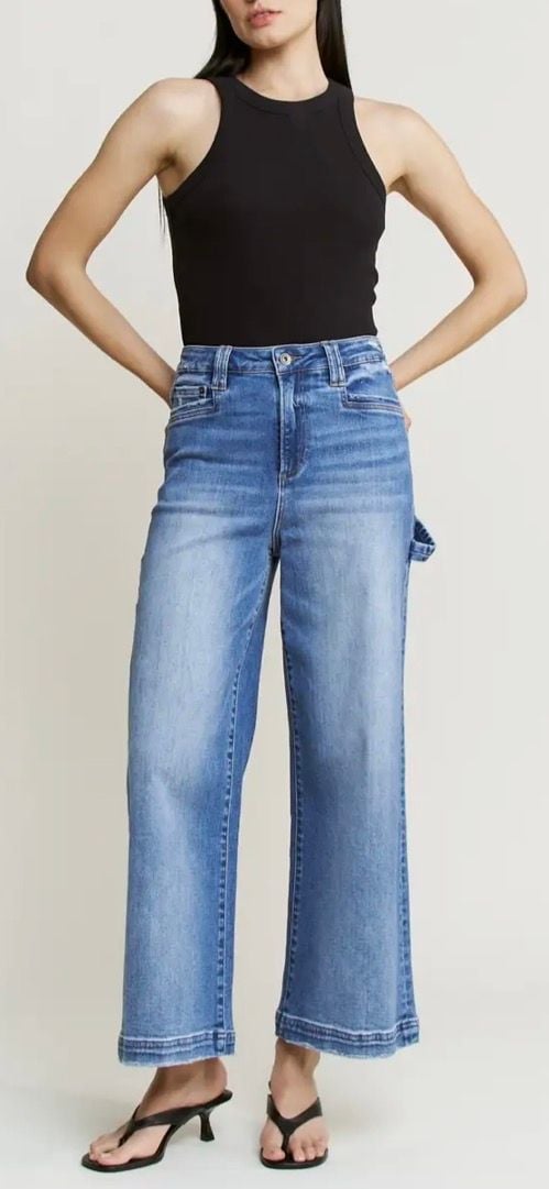Altar'd State High Waist Wide Leg Jeans Size 31 Blue Mica Denim Crop 2