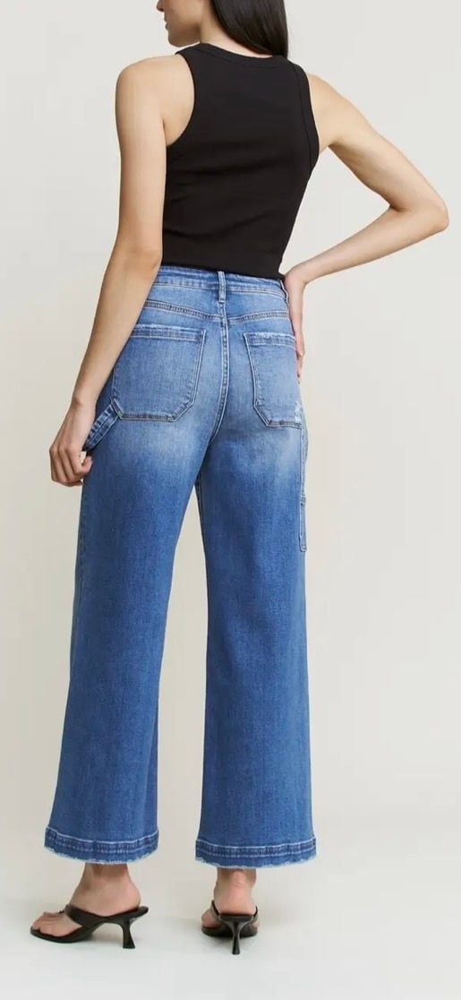 Altar'd State High Waist Wide Leg Jeans Size 31 Blue Mica Denim Crop 6