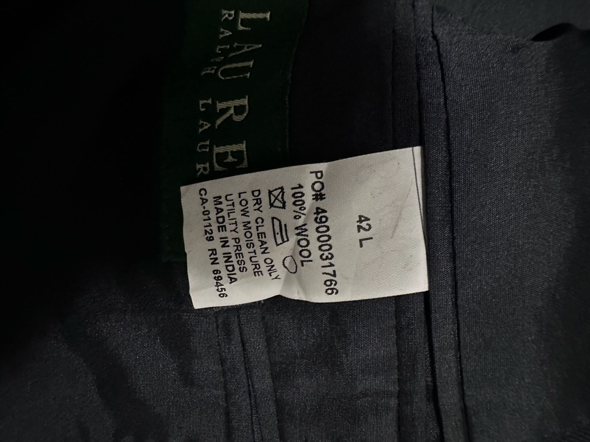 Lauren Ralph Lauren Wool Suit Jacket Size 42L Navy Blue Blazer 6