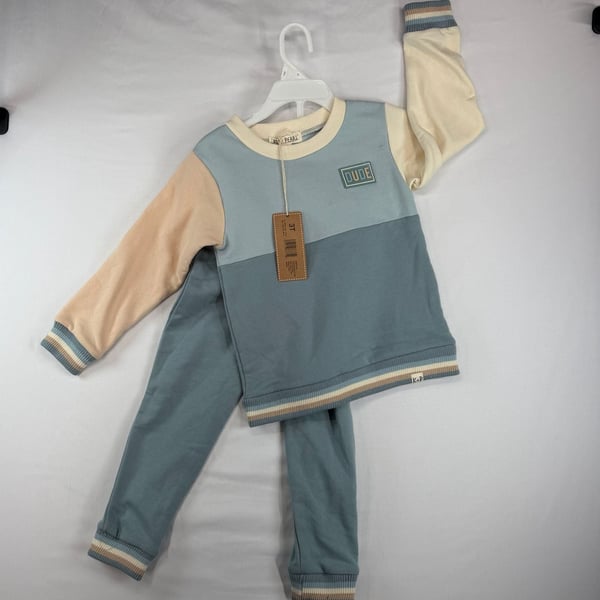Kit + Pearl Boys 3T 2 Piece Jogger Sweatshirt Set Blue Cream Dude NWT