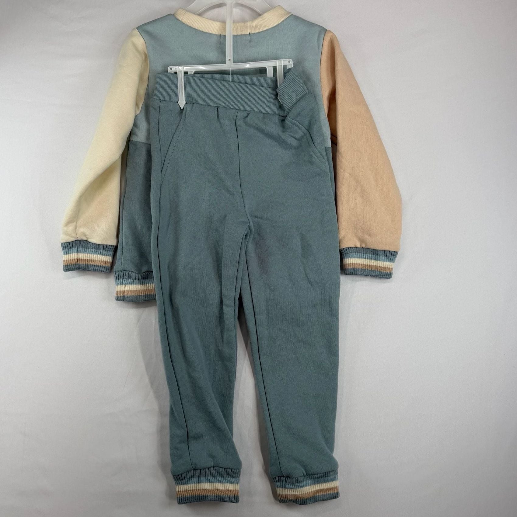 Kit + Pearl Boys 3T 2 Piece Jogger Sweatshirt Set Blue Cream Dude NWT 4
