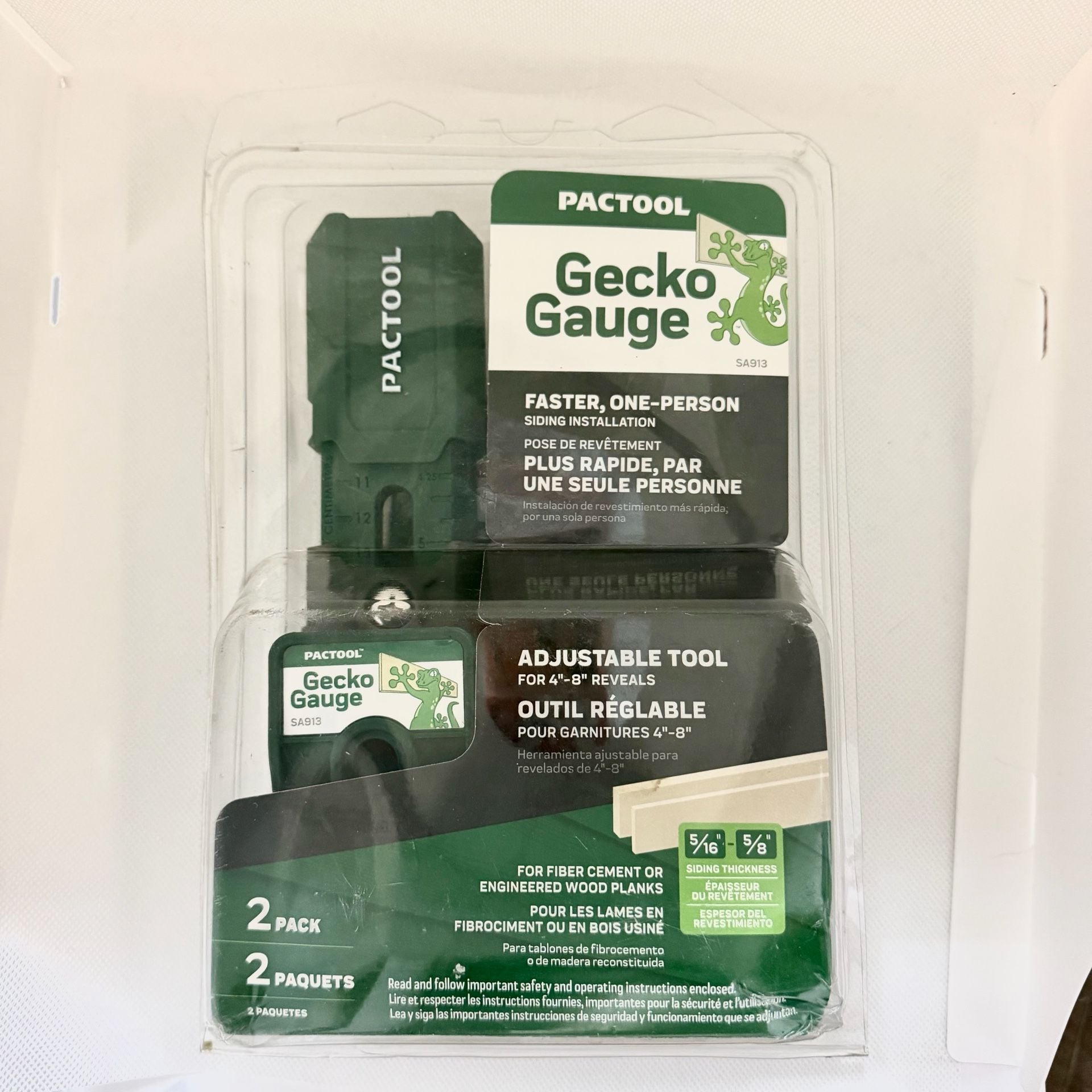 Pactool Gecko Gauge Siding Tool SA913 Pair. Universal: 5/16"–5/8" for Hardie & LP Siding 9