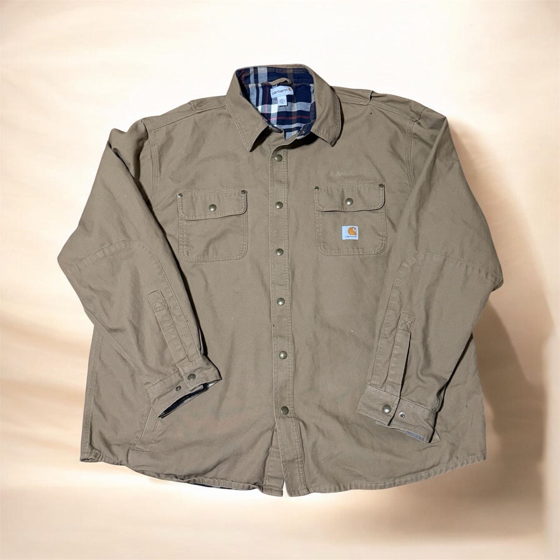 Carhartt Weathered Canvas Shirt Jac Size 2XL Regular Brown Plaid Lined 2