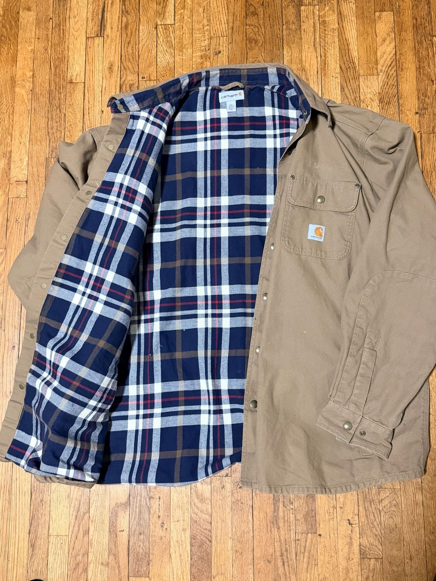 Carhartt Weathered Canvas Shirt Jac Size 2XL Regular Brown Plaid Lined 3