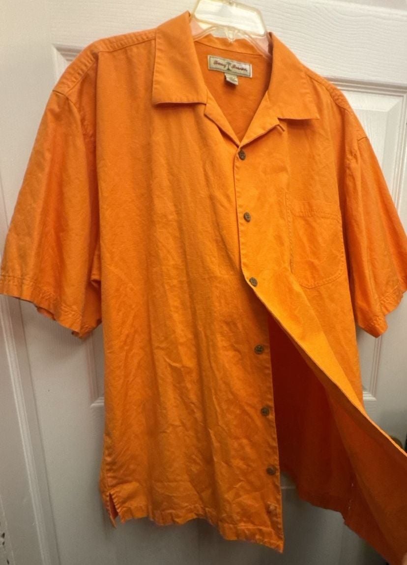 Tommy Bahama Button Down Shirt Size L Orange Cotton 6