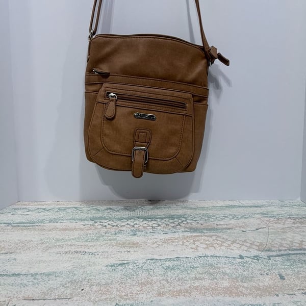 Multisac Crossbody Bag Brown Faux Leather Pocket Purse