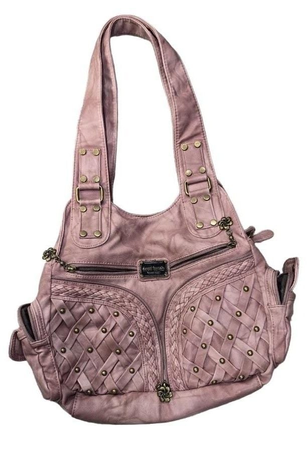 Angel Barcelo Pink Woven Studded Hobo Shoulder Bag 2