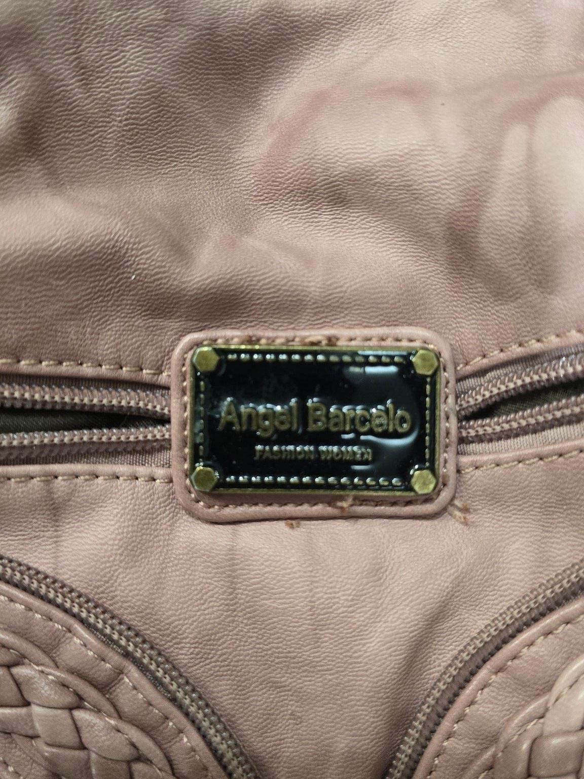 Angel Barcelo Pink Woven Studded Hobo Shoulder Bag 3