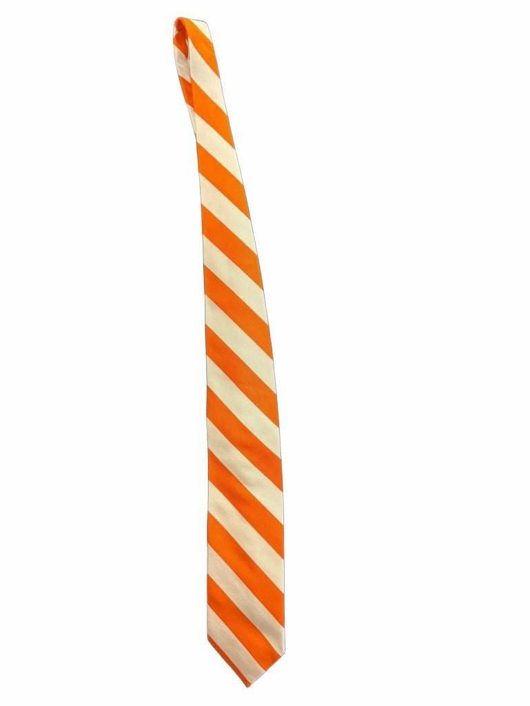 Bocara Silk Necktie Orange White Diagonal Striped Men's Tie 2