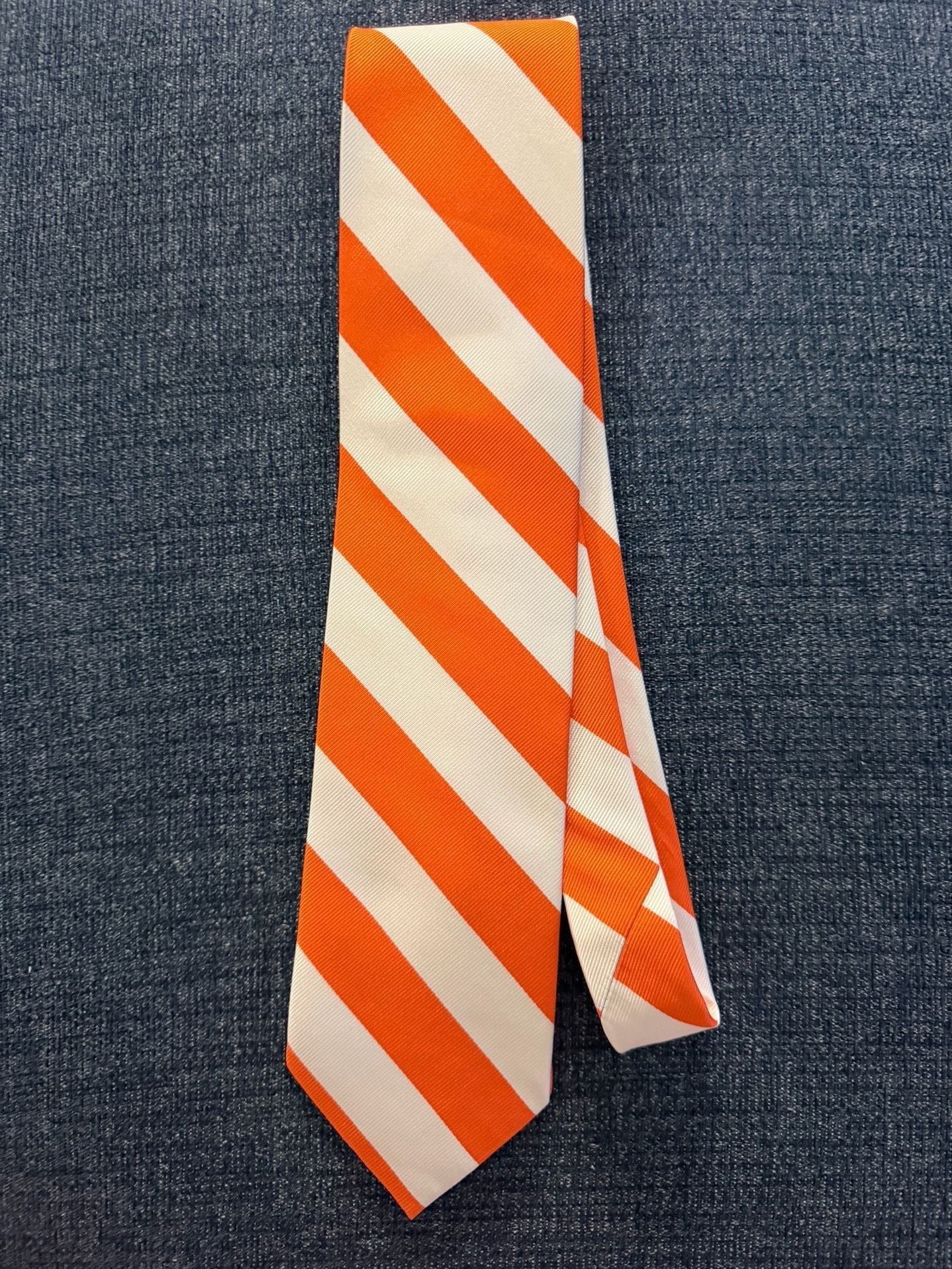Bocara Silk Necktie Orange White Diagonal Striped Men's Tie 1