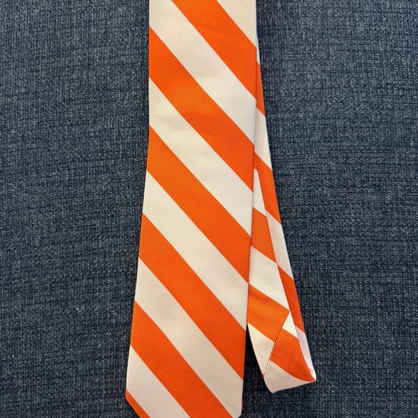 Bocara Silk Necktie Orange White Diagonal Striped Men's Tie