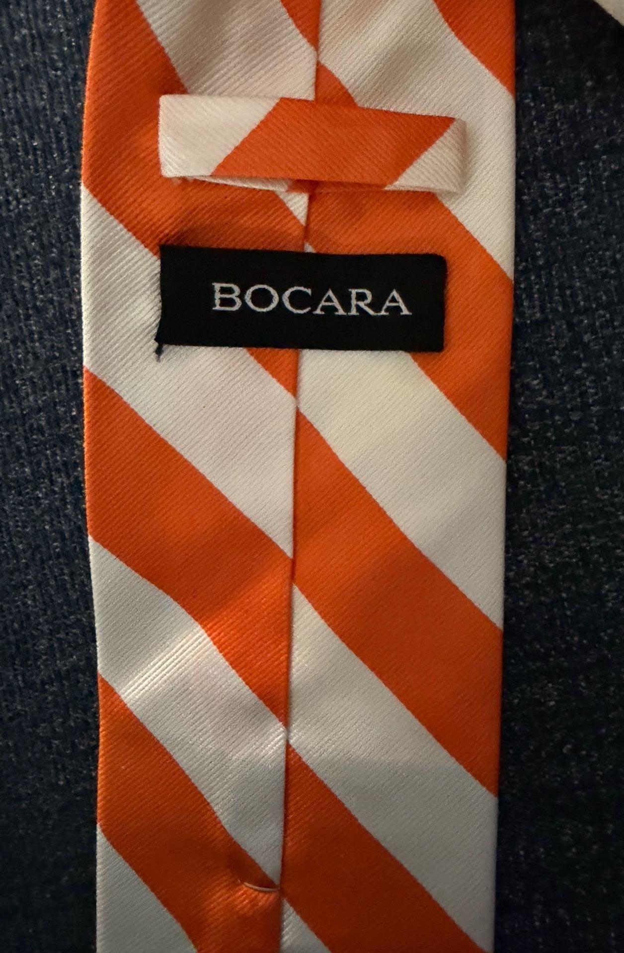 Bocara Silk Necktie Orange White Diagonal Striped Men's Tie 3