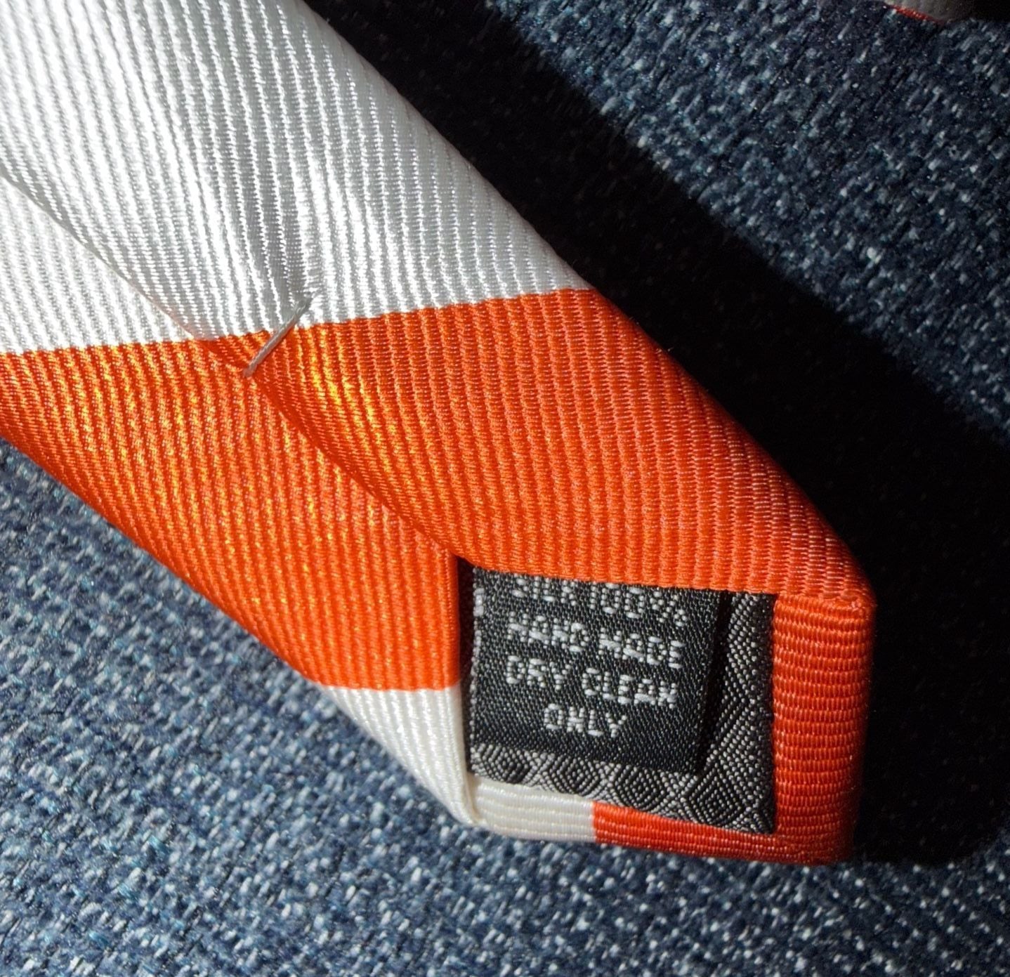 Bocara Silk Necktie Orange White Diagonal Striped Men's Tie 4