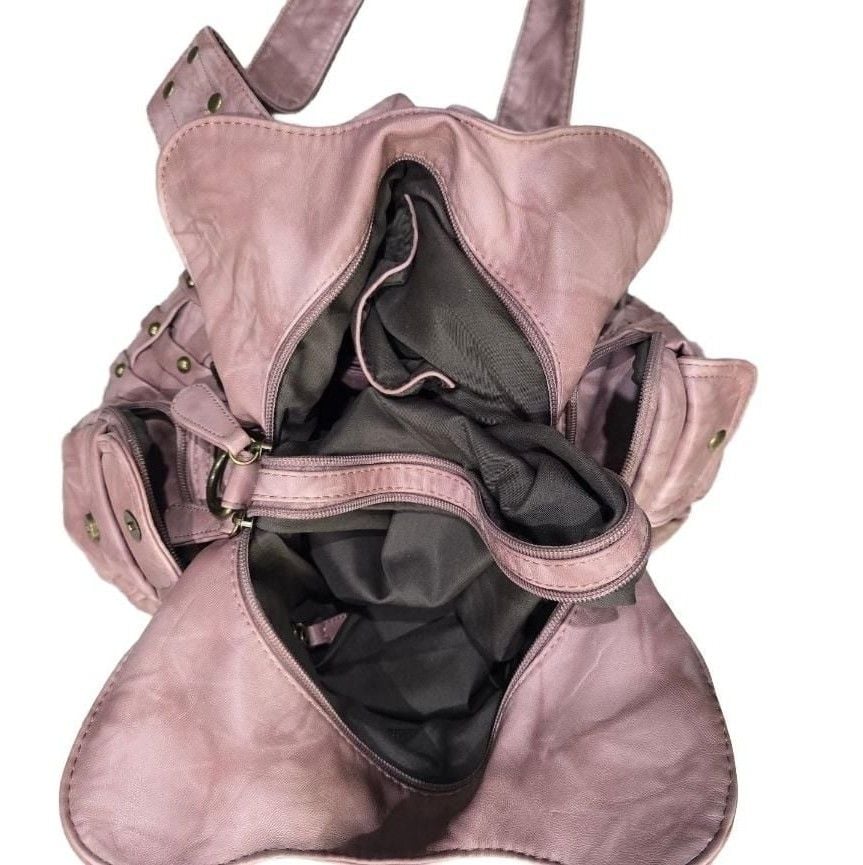 Angel Barcelo Pink Woven Studded Hobo Shoulder Bag 5