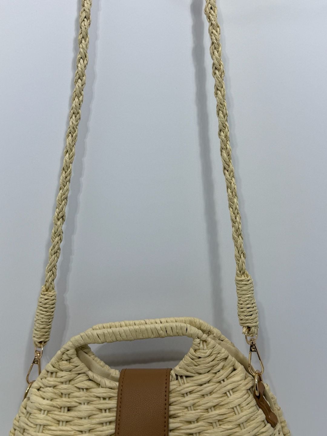 Unbranded Woven Straw Dumpling Crossbody Bag Beige Brown Lock Clasp Summer 3