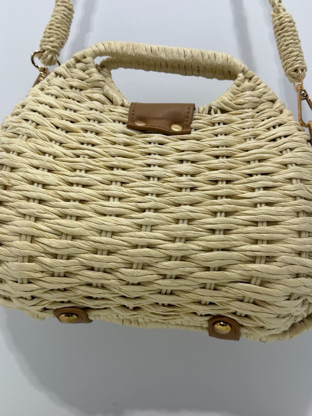 Unbranded Woven Straw Dumpling Crossbody Bag Beige Brown Lock Clasp Summer 8