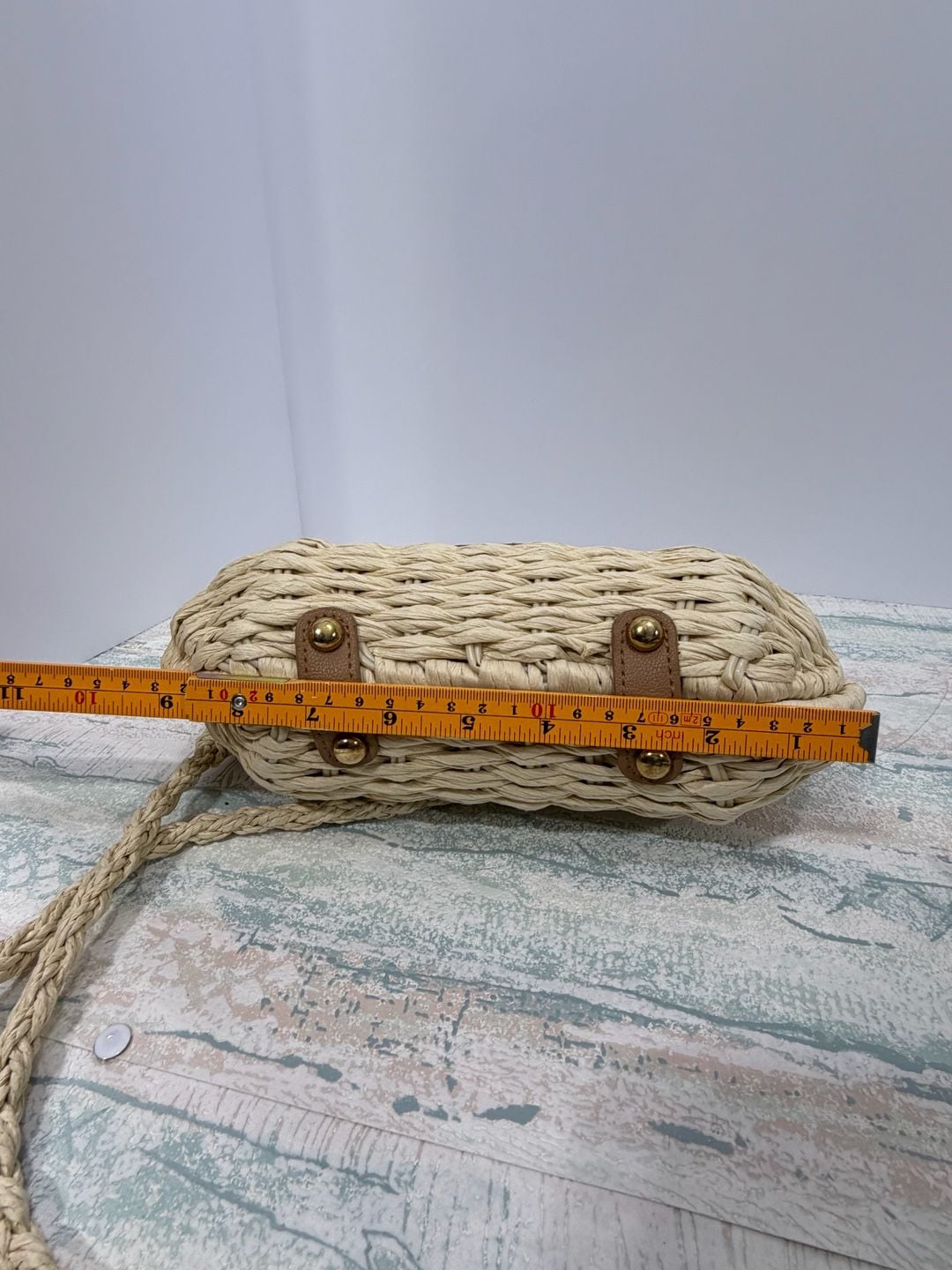 Unbranded Woven Straw Dumpling Crossbody Bag Beige Brown Lock Clasp Summer 12