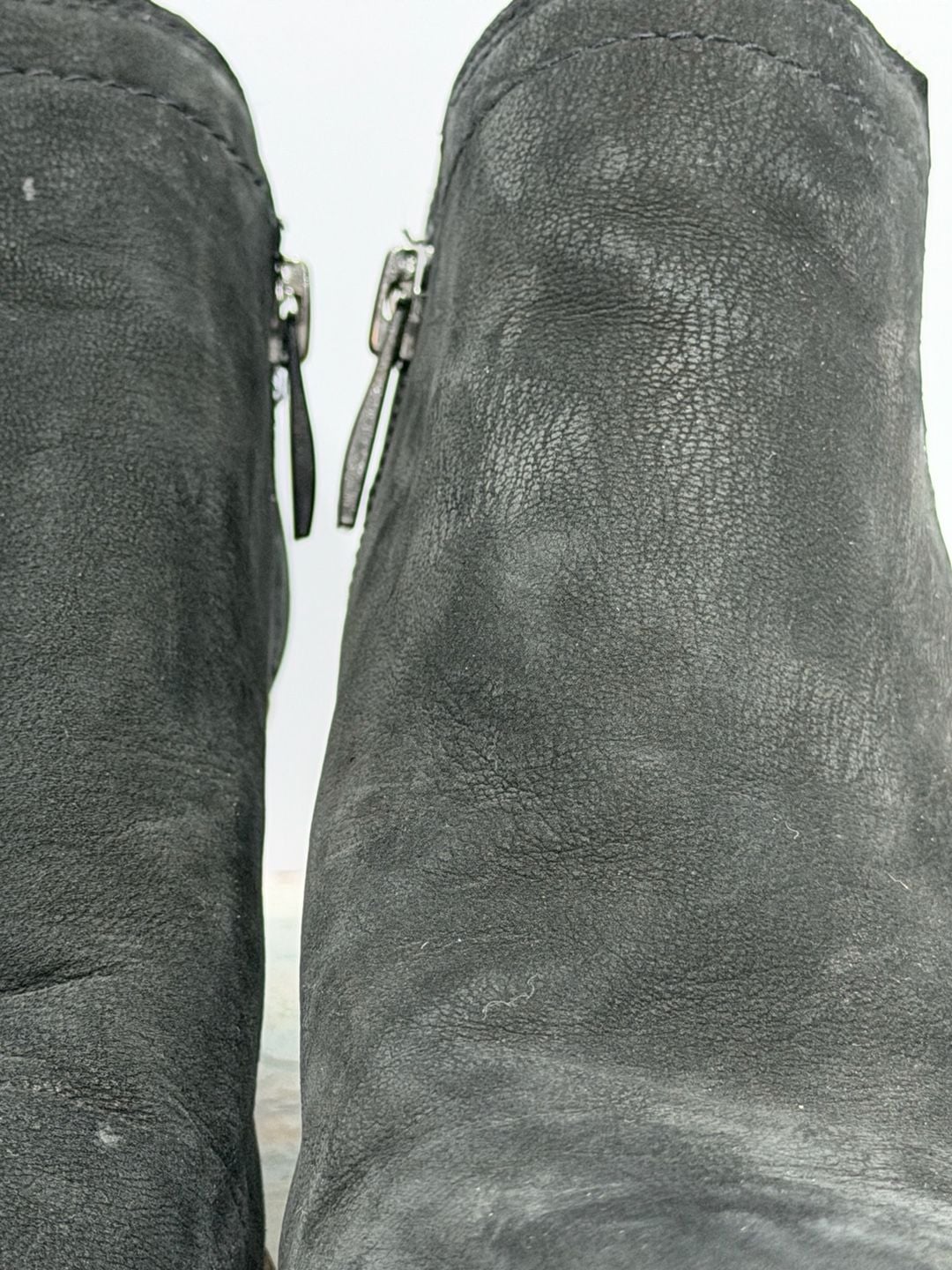Franco Sarto Ankle Booties Black Suede Side Zip Block Heel 4