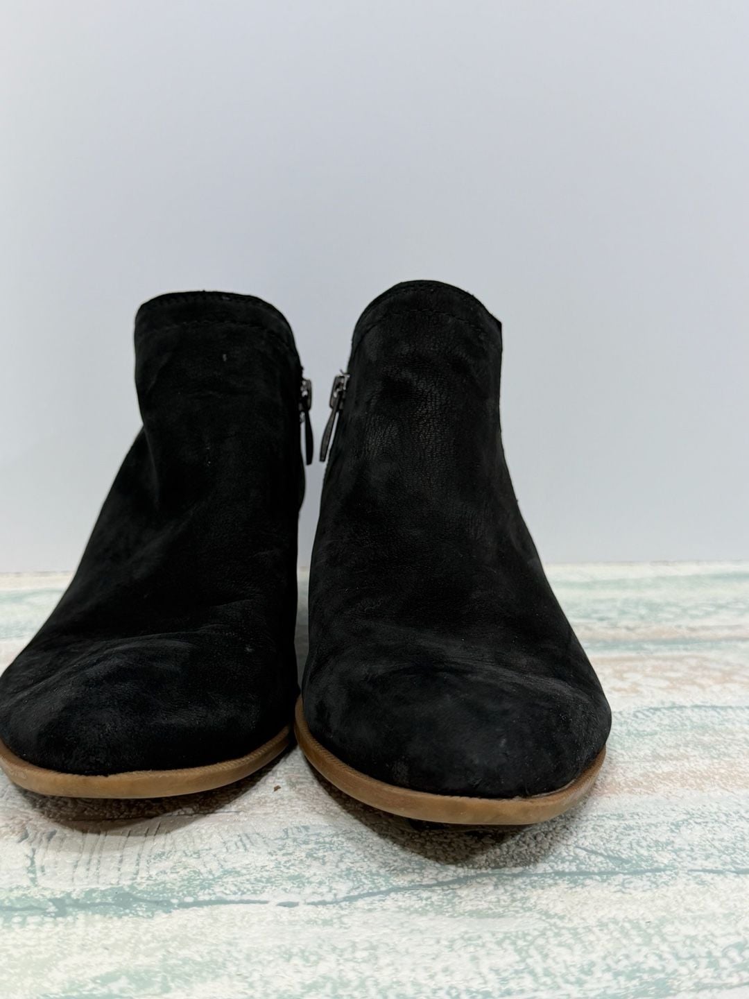 Franco Sarto Ankle Booties Black Suede Side Zip Block Heel 6