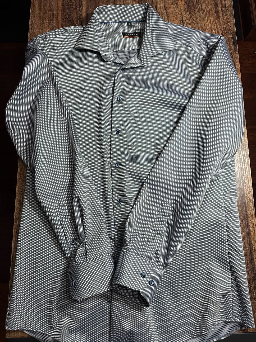 Eterna Slim Fit Shirt Size 41/16 Blue Geometric Cotton Long Sleeve 2
