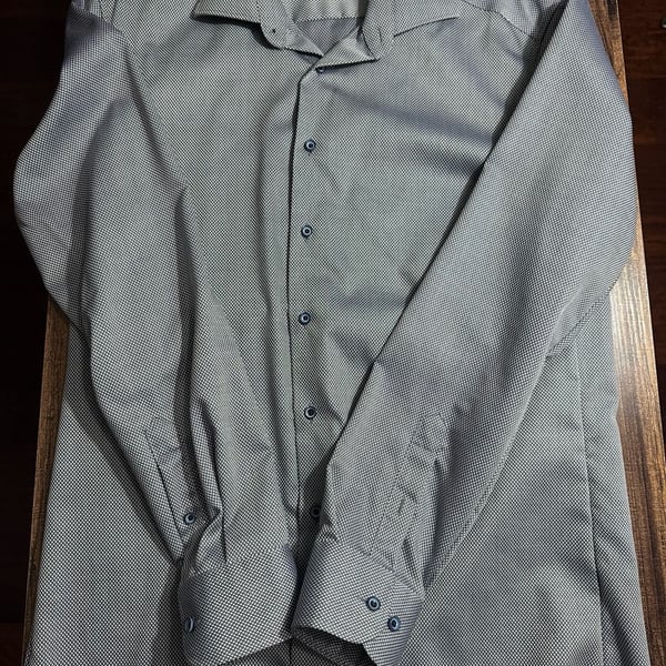 Eterna Slim Fit Shirt Size 41/16 Blue Geometric Cotton Long Sleeve
