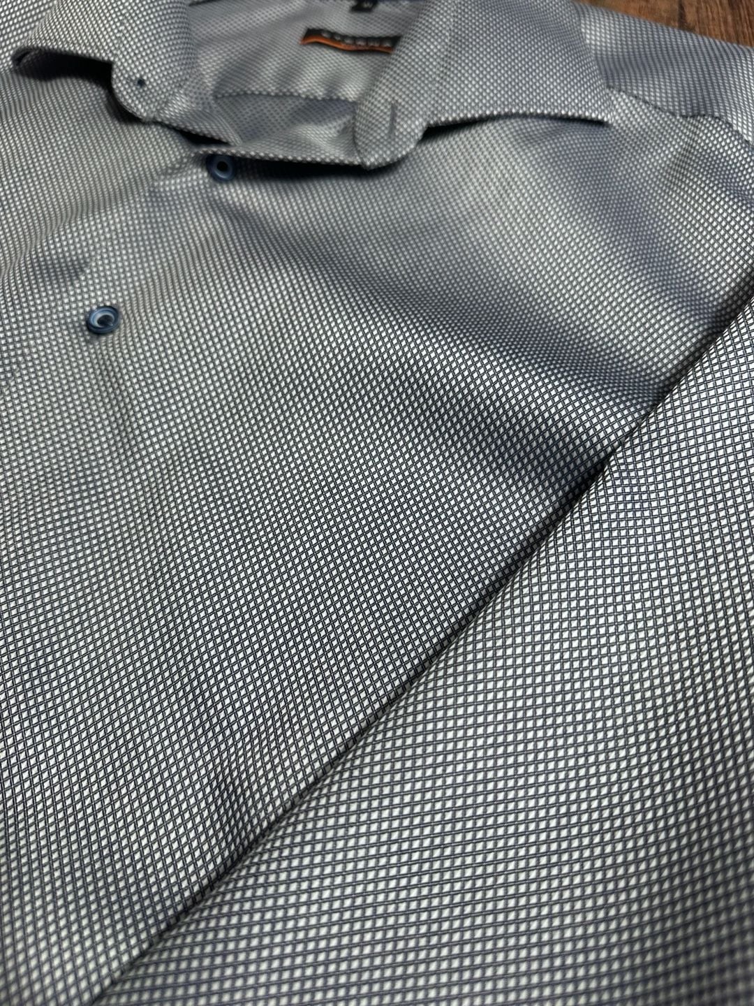 Eterna Slim Fit Shirt Size 41/16 Blue Geometric Cotton Long Sleeve 3