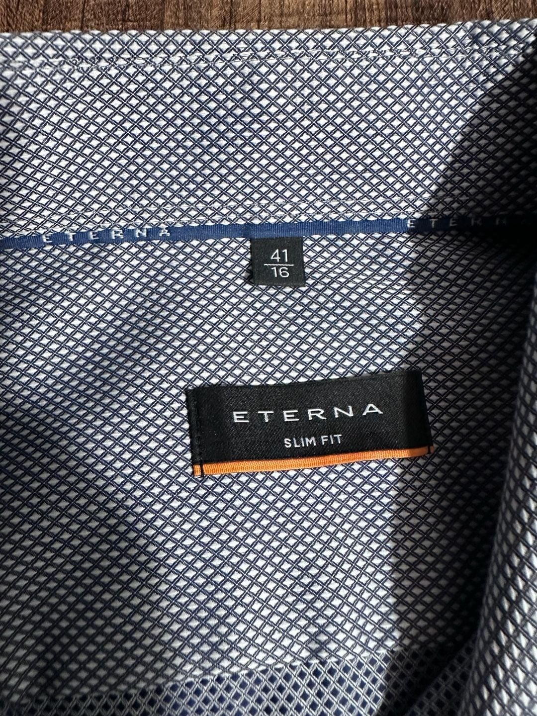 Eterna Slim Fit Shirt Size 41/16 Blue Geometric Cotton Long Sleeve 4