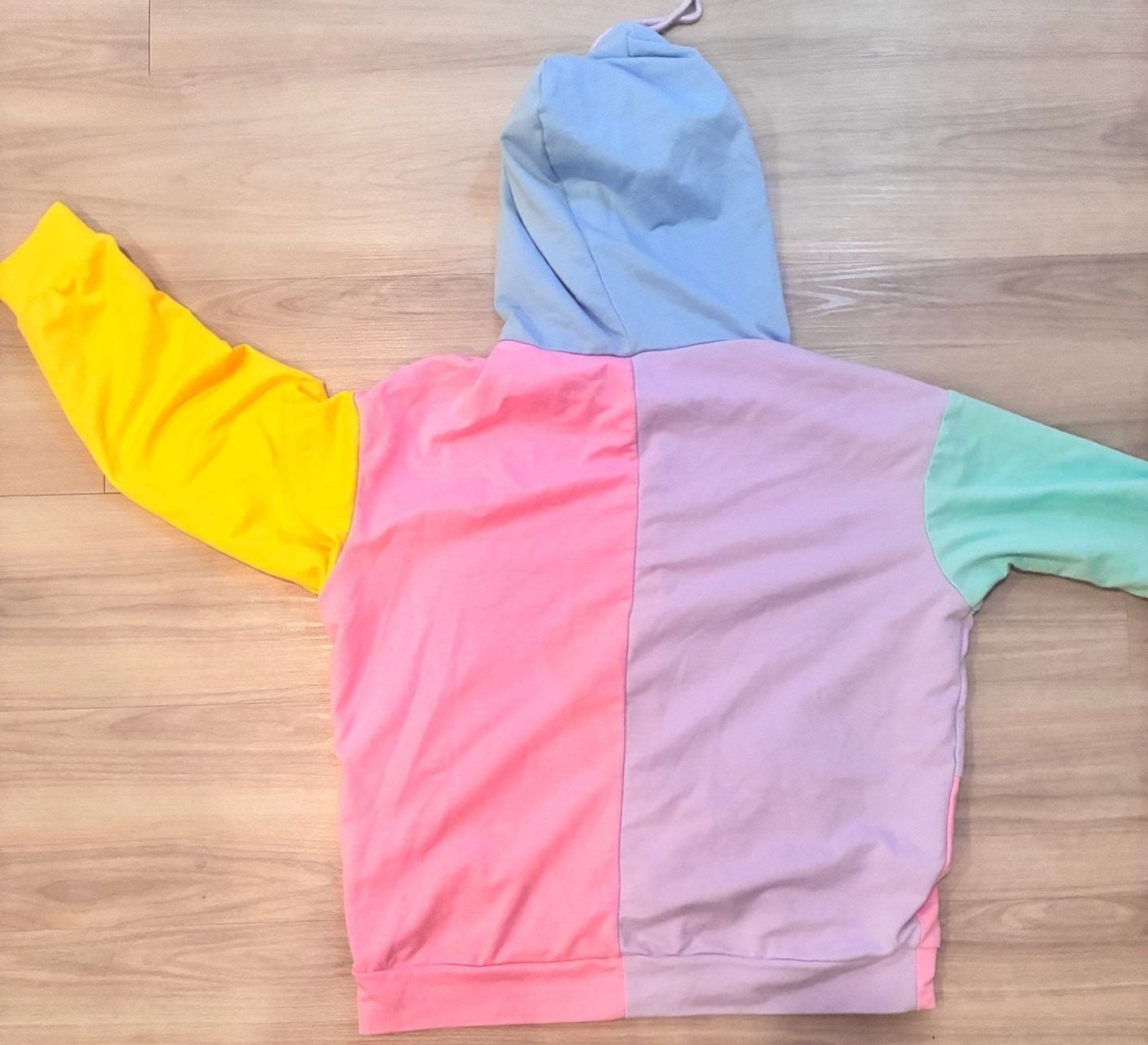 Pastel Colorblock Pullover Hoodie Pink Purple Blue Green Yellow XS 4