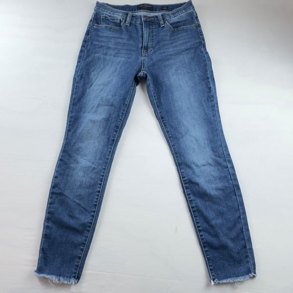 L.L. Bean Classic Fit Jeans Size 14 MT Blue Denim Raw Hem
