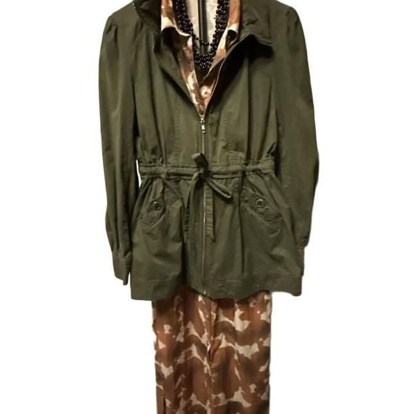 Gianni Bini Military Utility Jacket Size L Olive Green Cotton Anorak boho