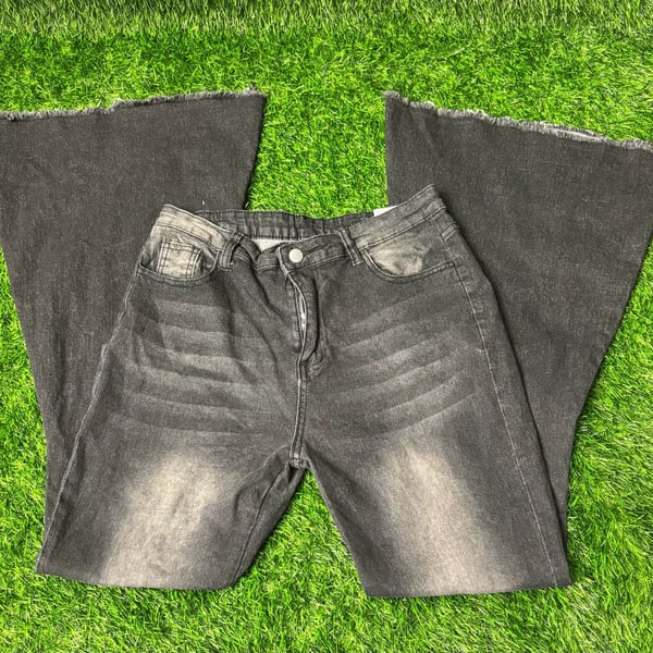Unbranded Denim Jeans Size M Black Flared Raw Hem Y2K Wide Leg Pants