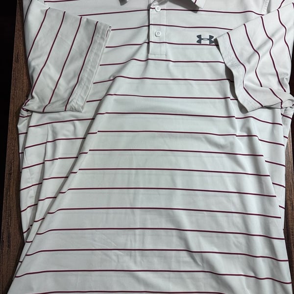 Under Armour HeatGear Striped Golf Polo Size L White Maroon