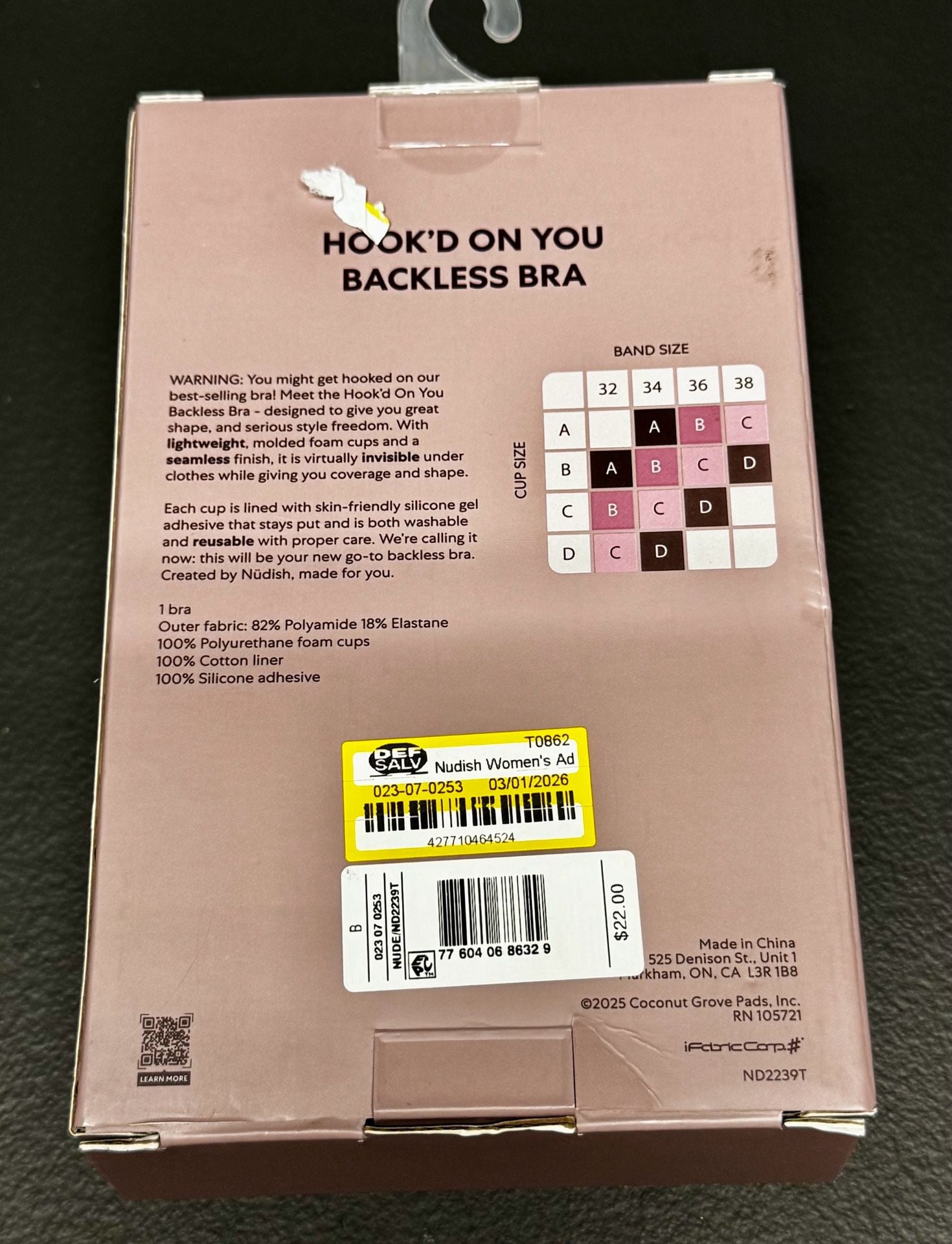 WU92 Size B Nüdish Hookd On You Backless Adhesive Bra Nude, 4