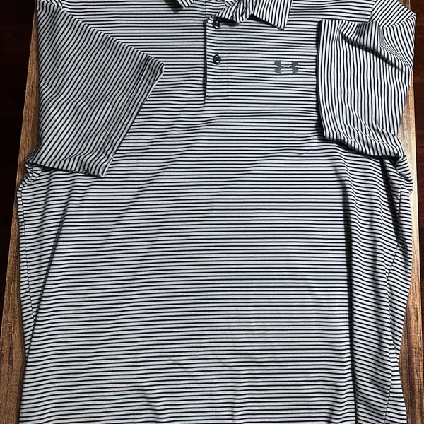 Under Armour HeatGear Polo Shirt Size L Striped Short Sleeve Golf