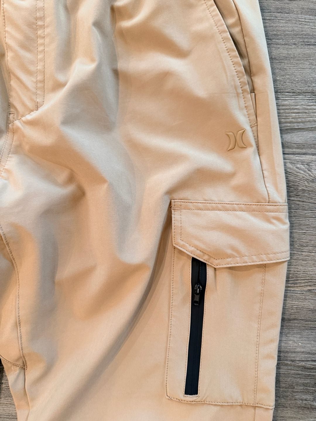 Hurley Cargo Jogger Pants Size L Tan Elastic Waist Pocket 3