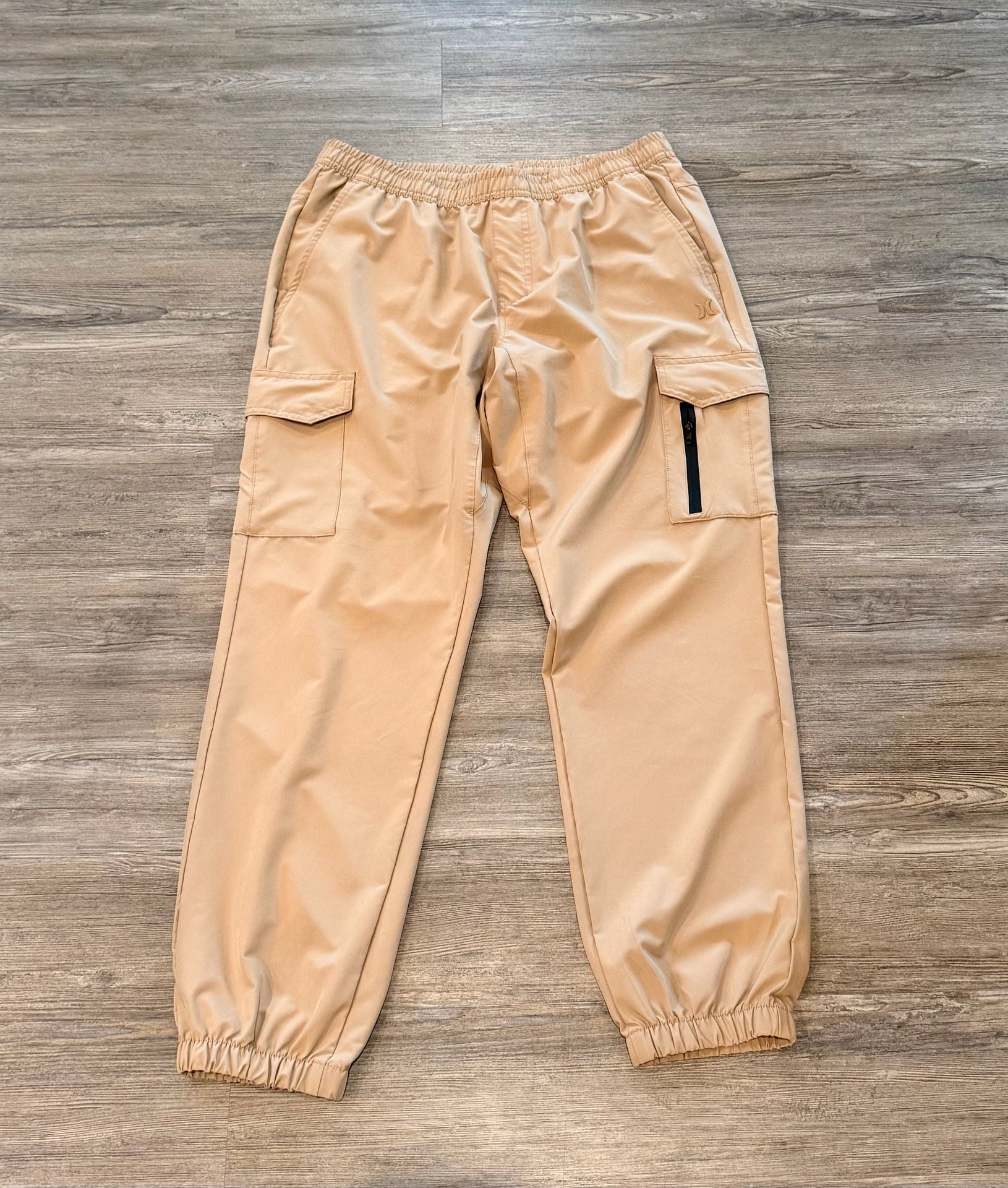 Hurley Cargo Jogger Pants Size L Tan Elastic Waist Pocket 4