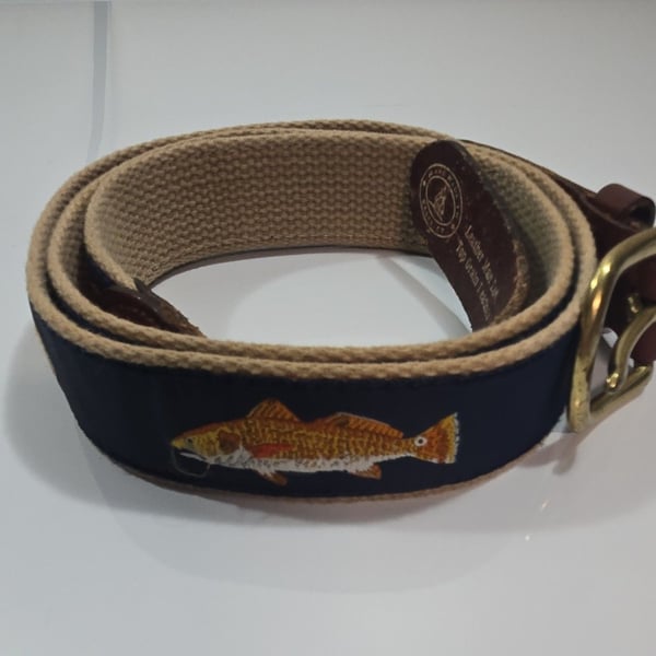 46" Leather Man Ltd Red Drum Fish Ribbon Belt Top Grain Leather Brass Buckle