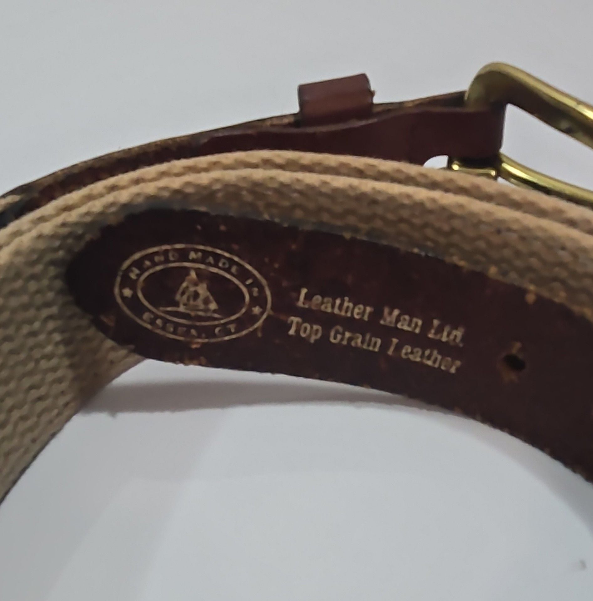 46" Leather Man Ltd Red Drum Fish Ribbon Belt Top Grain Leather Brass Buckle 2