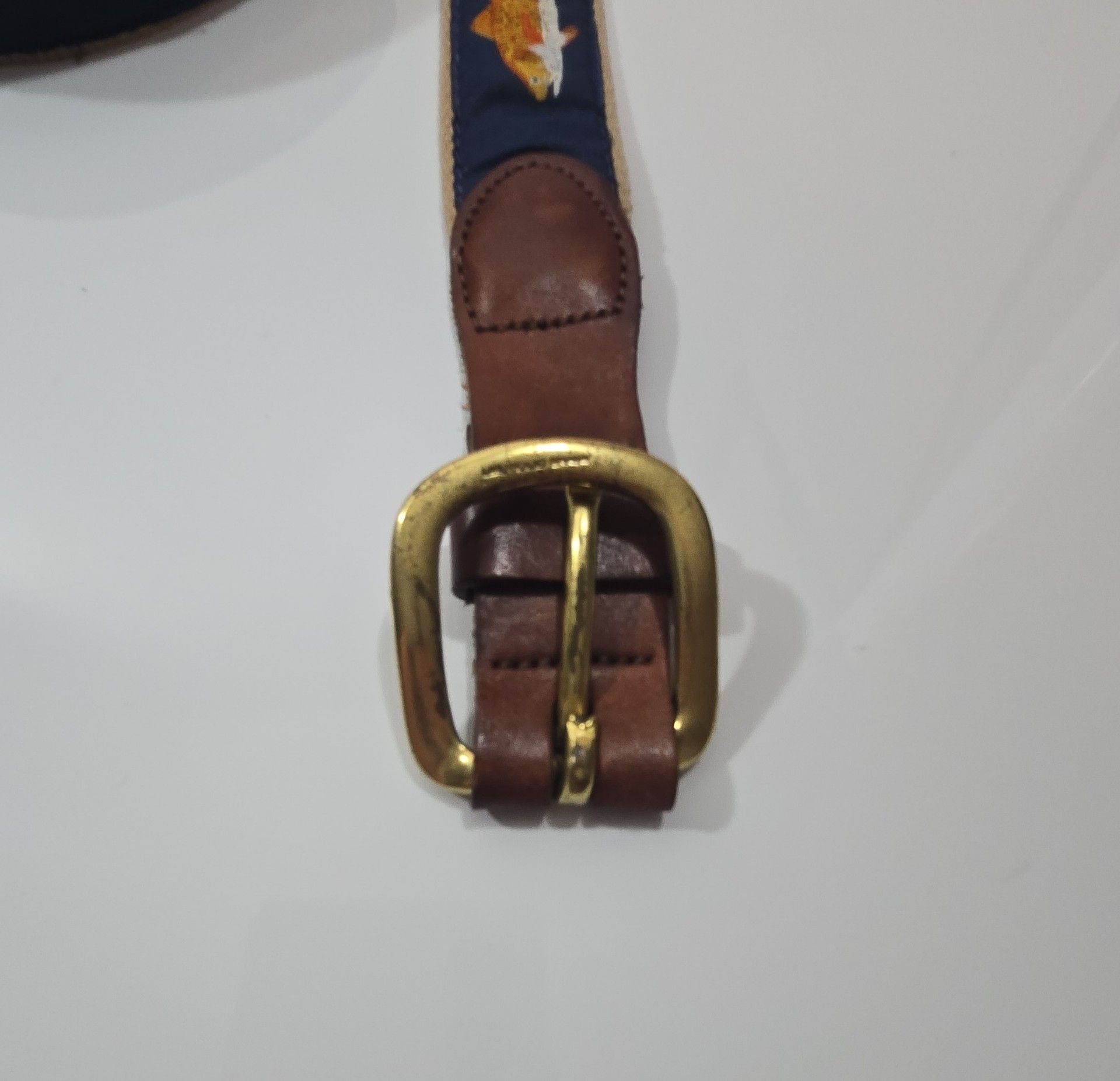 46" Leather Man Ltd Red Drum Fish Ribbon Belt Top Grain Leather Brass Buckle 5