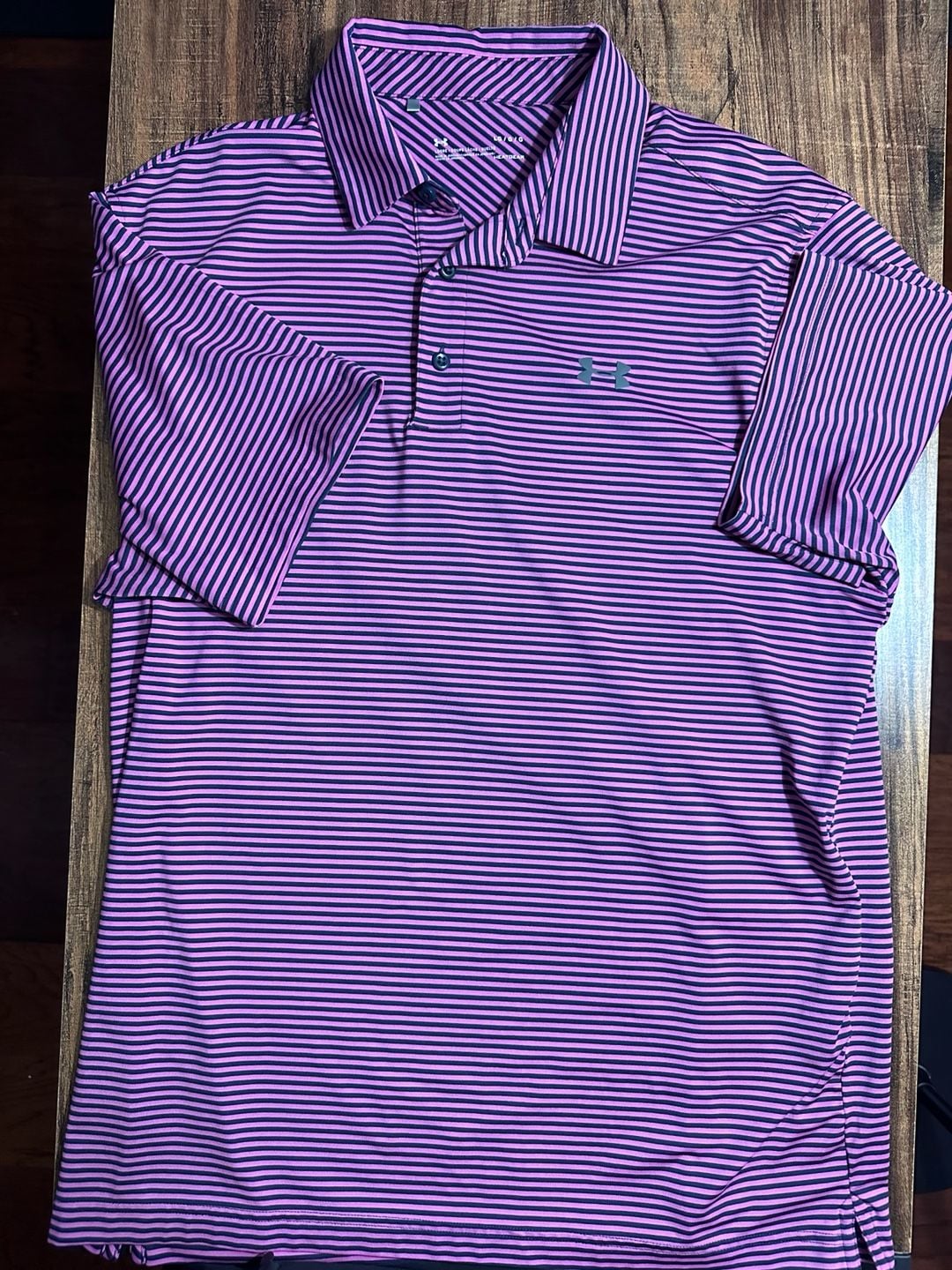 Under Armour Playoff Polo Size L Purple Striped Performance Golf Shirt 2