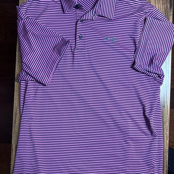 Under Armour Playoff Polo Size L Purple Striped Performance Golf Shirt