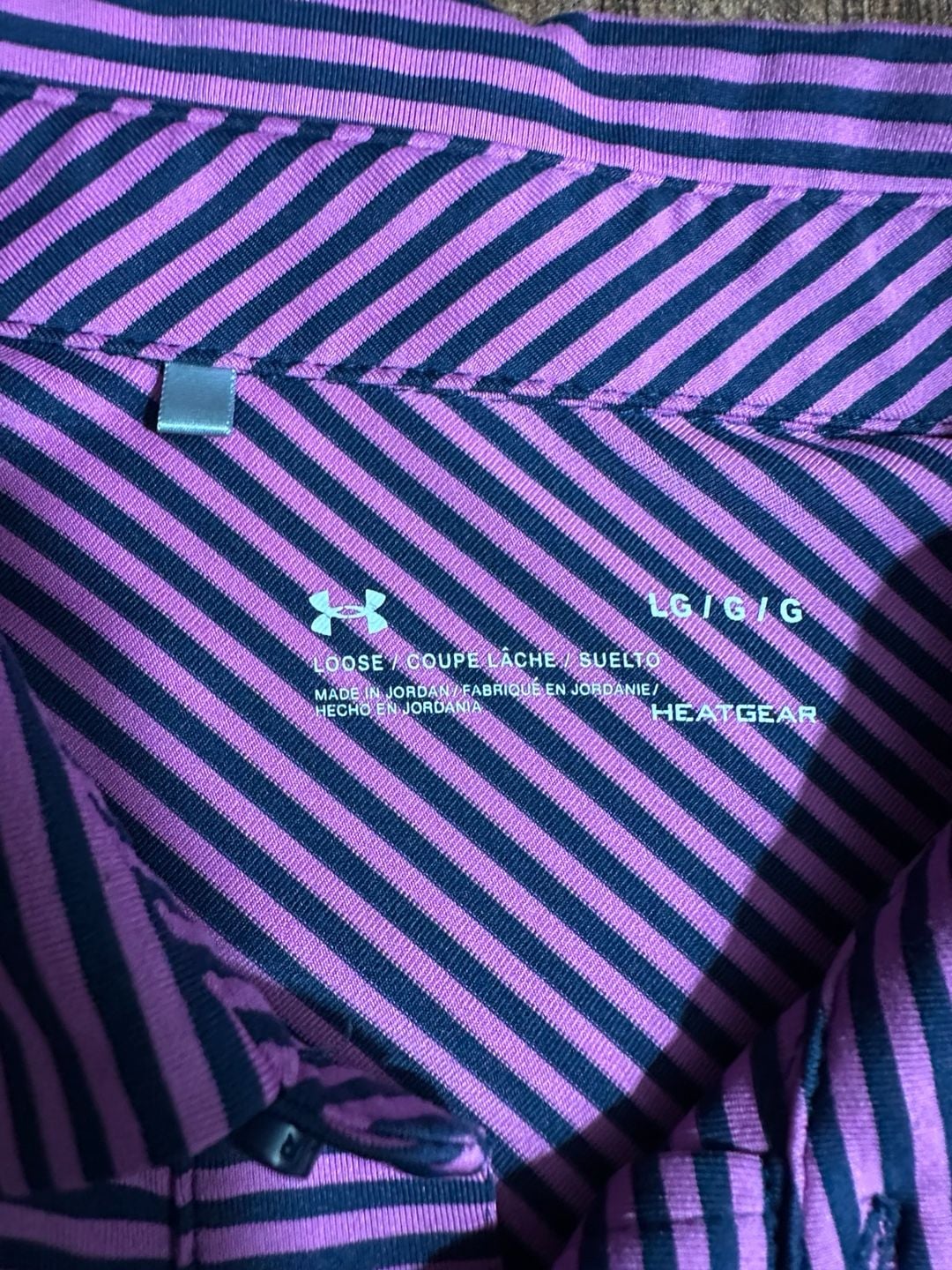 Under Armour Playoff Polo Size L Purple Striped Performance Golf Shirt 4