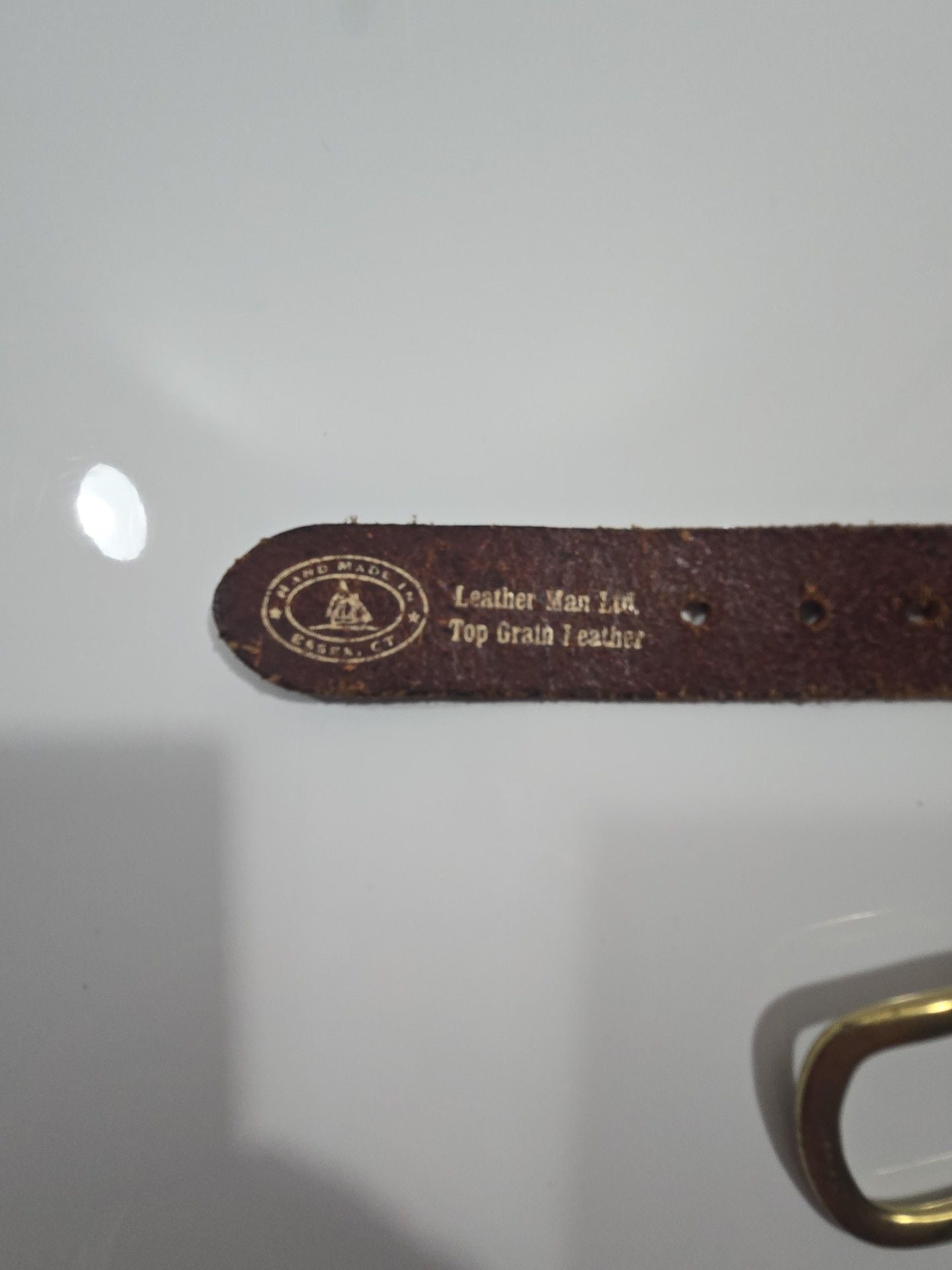46" Leather Man Ltd Red Drum Fish Ribbon Belt Top Grain Leather Brass Buckle 8