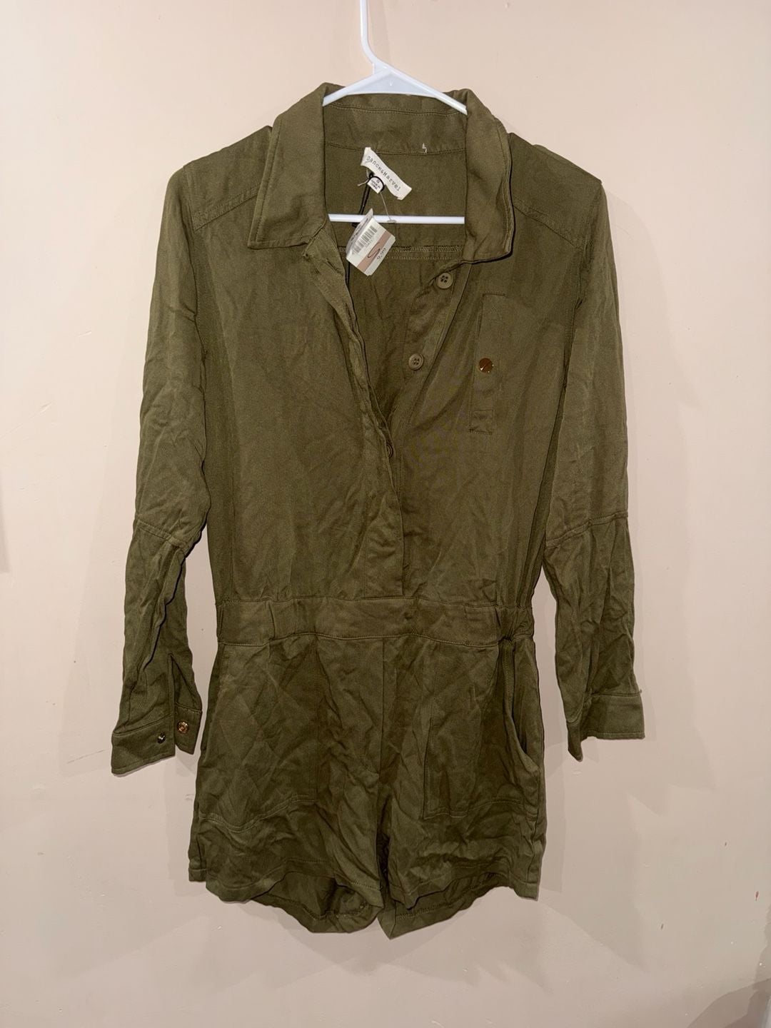 Dance & Marvel Romper Size S Olive Green Long Sleeve Utility 1