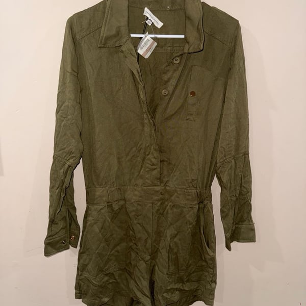 Dance & Marvel Romper Size S Olive Green Long Sleeve Utility
