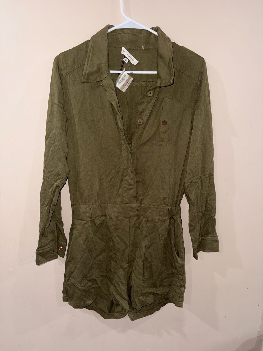 Dance & Marvel Romper Size S Olive Green Long Sleeve Utility 2