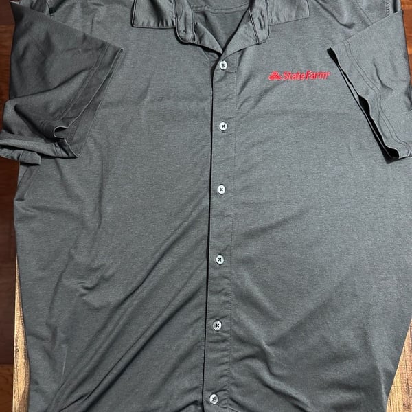 Vansport Button-Up Shirt Size LG State Farm Black Short Sleeve